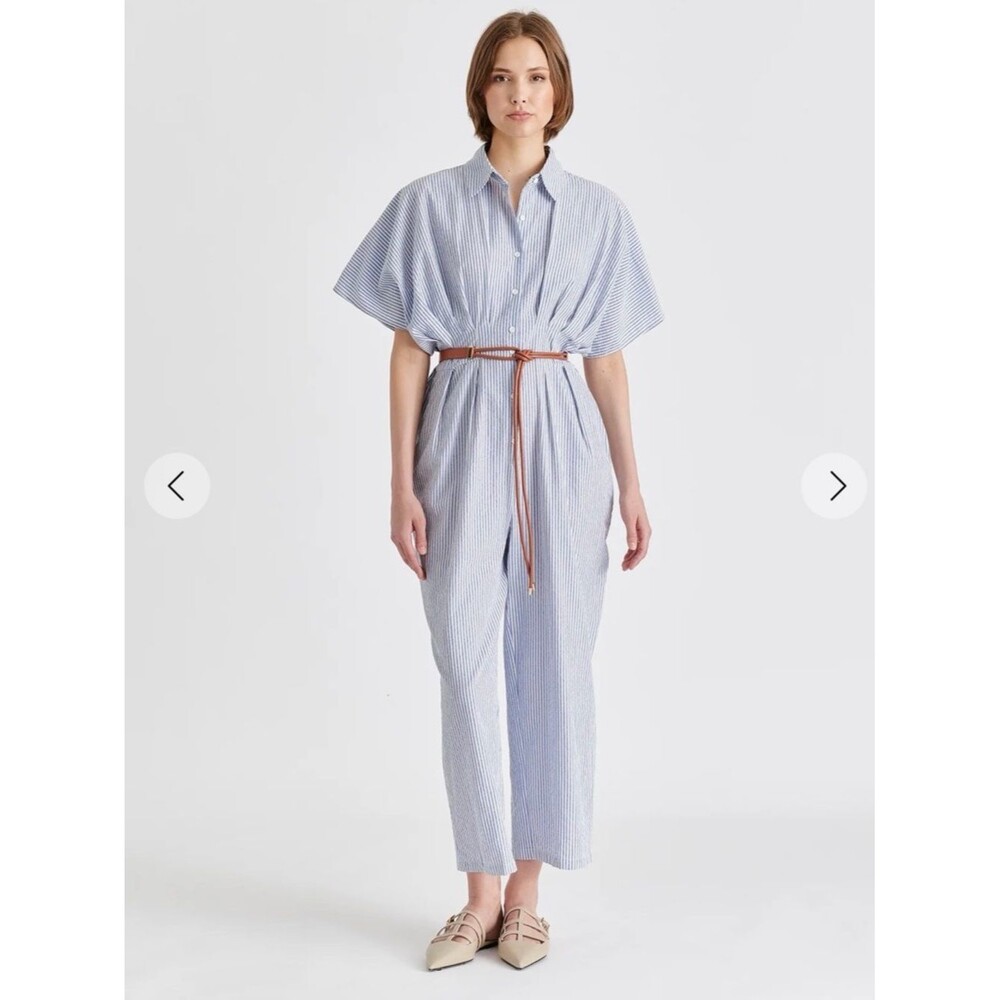 Paisie London Cotton Striped Jumpsuit with Waist Pleats - Size S/M